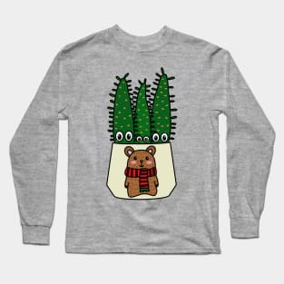 Cute Cactus Design #284: Eves Pin Cacti In Christmas Bear Pot Long Sleeve T-Shirt